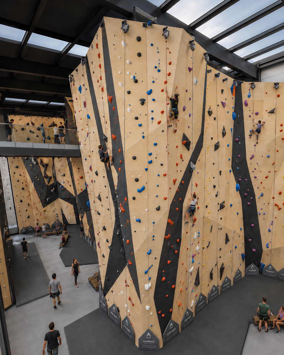 Recreación del interior del futuro rocódromo SKALA Valladolid, con sus muros de escalada